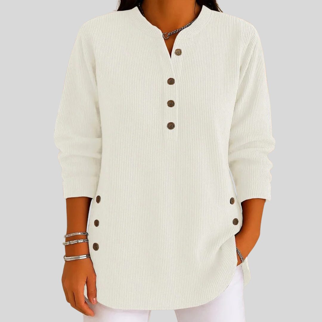 Gerippter Strickpullover mit Rundhalsausschnitt und Knopfleiste für Damen