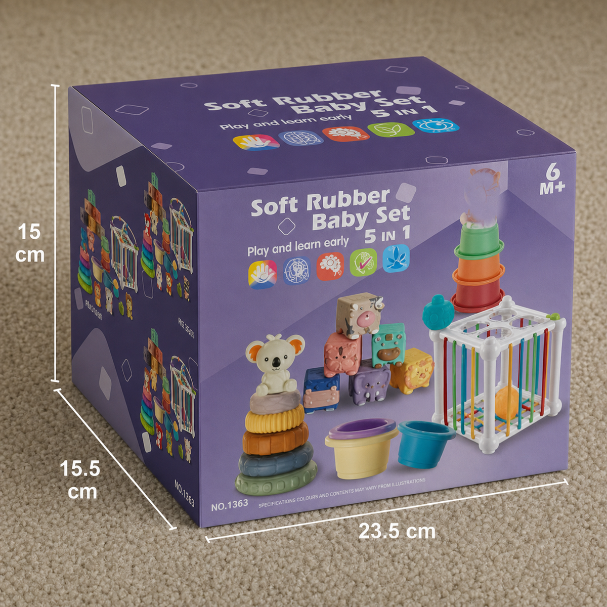 5-in-1 Montessori weiches Gummi Baby Sensorik-Spielset mit Stapel- & Sortierspielzeug – 26 Teile