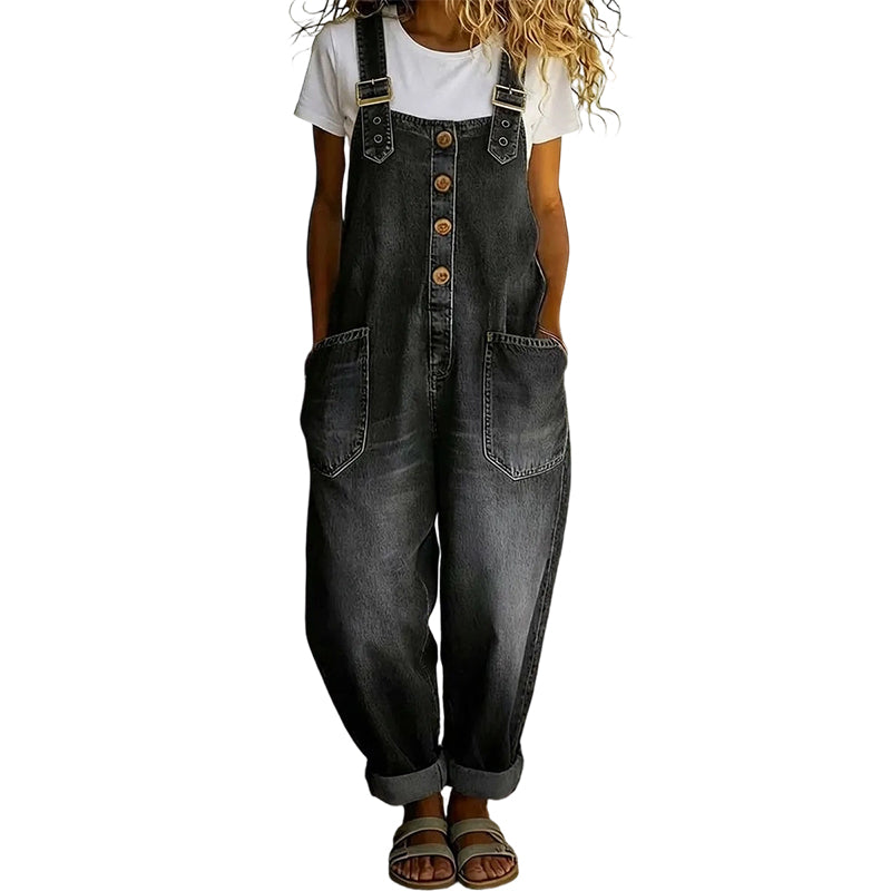 Damen Relaxed-Fit Denim-Latzhose mit tiefen Taschen