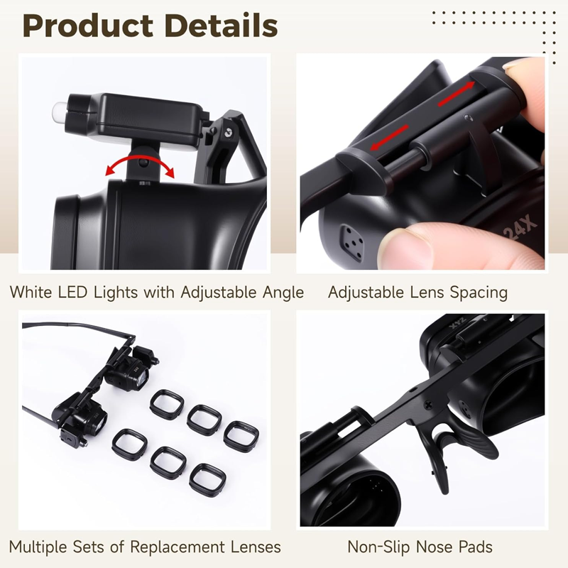 Professionelle Kopfband-Lupenbrille – Klare Linse, LED-Beleuchtung & Perfektes Werkzeug für DIY-Reparaturen