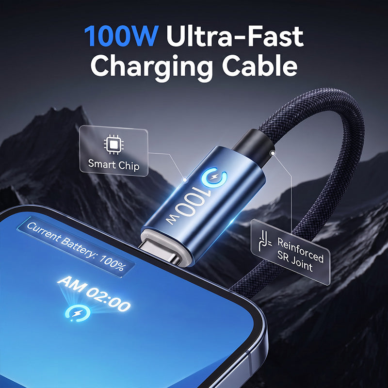 Type-C zu Type-C Schnellladekabel – 100W, automatische Stromabschaltung & verstärkte Dreifachstruktur – perfekt für Laptops, Tablets und Smartphones