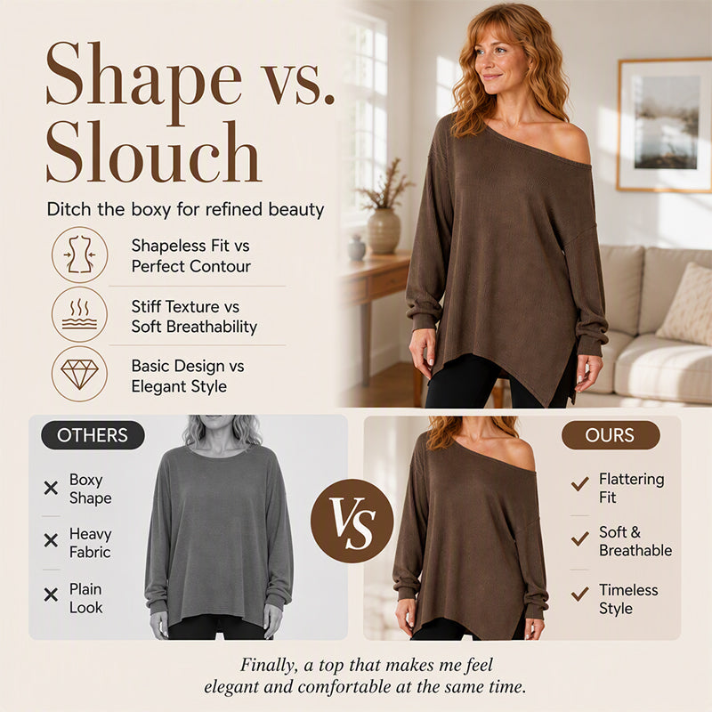 Off-Shoulder Bluse mit Seitenschlitz – Fließender Fall & Moderne Kante für jeden legeren Anlass