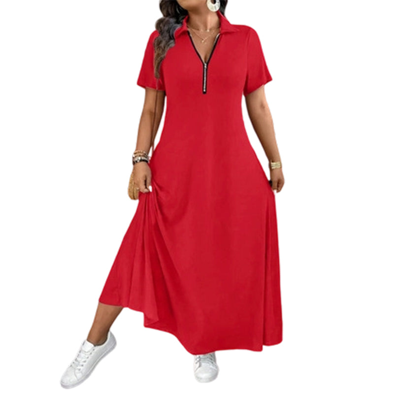 Damen Casual Einfarbiges Reißverschluss Maxikleid