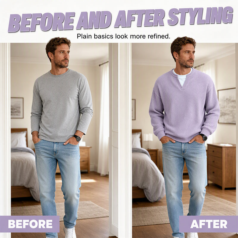 Herren Strukturiertes Waffel Langarm-Shirt im Lagen-Look
