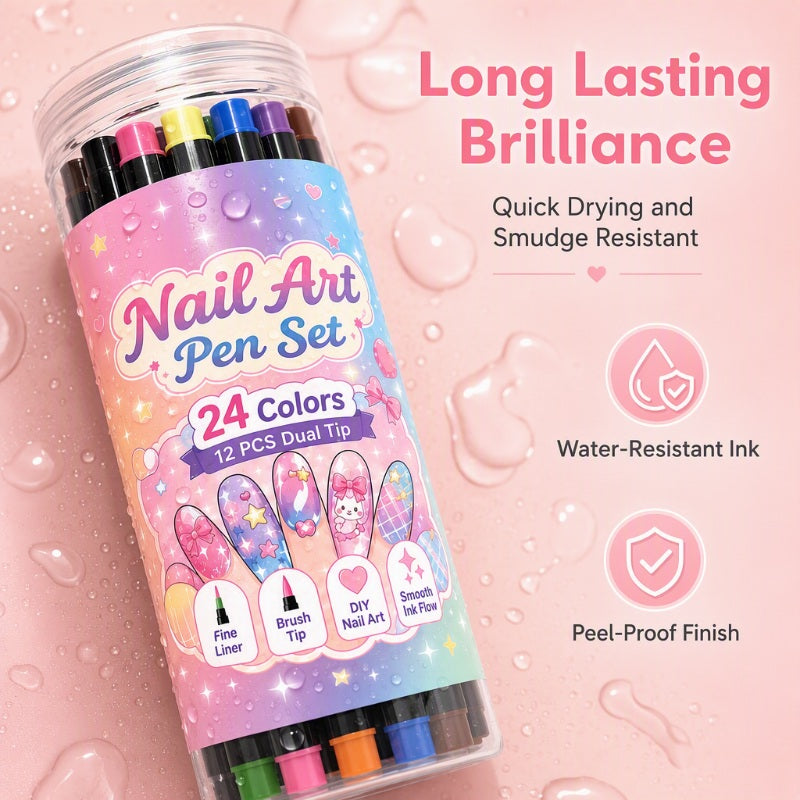 24 Farben Dual Ended Nail Art Stifte Set