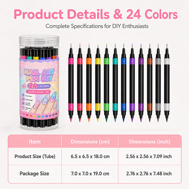 24 Farben Dual Ended Nail Art Stifte Set