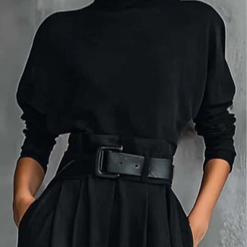 Eleganter Damen-Zweiteiler: Rollkragen-Shirt & Hose mit hohem Bund