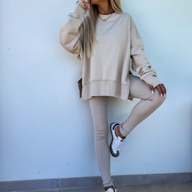 Damen Langarm Bedrucktes Sweatshirt und Leggings 2-teiliges Set