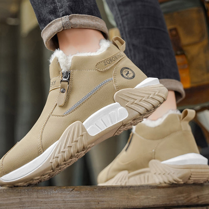 Herren Warme PU-Leder Casual Sneakers mit Reißverschluss