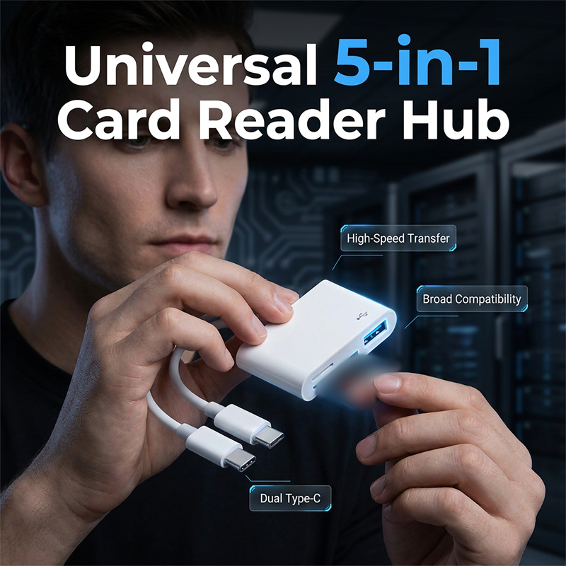 5-in-1 Multiport Speicherkartenleser, Doppelstecker Plug-and-Play, Unterstützung bis zu 1TB für schnelle Dateiübertragung