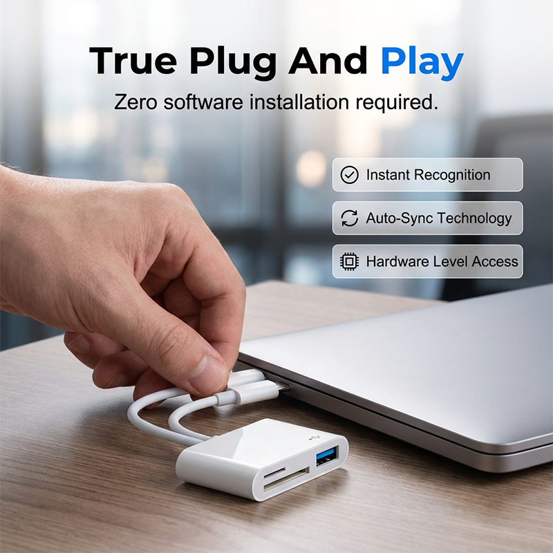 5-in-1 Multiport Speicherkartenleser, Doppelstecker Plug-and-Play, Unterstützung bis zu 1TB für schnelle Dateiübertragung