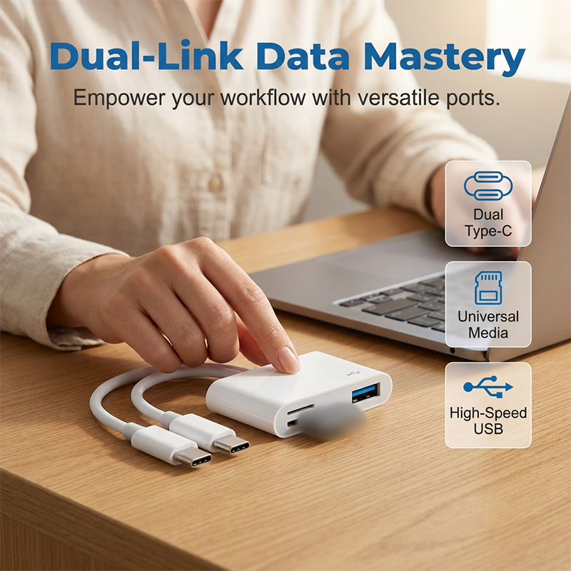 5-in-1 Multiport Speicherkartenleser, Doppelstecker Plug-and-Play, Unterstützung bis zu 1TB für schnelle Dateiübertragung