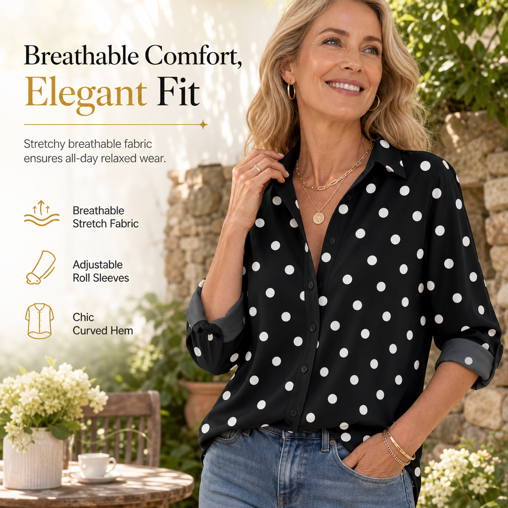 Damen Elegante Casual Langarm Bluse mit Knopfleiste