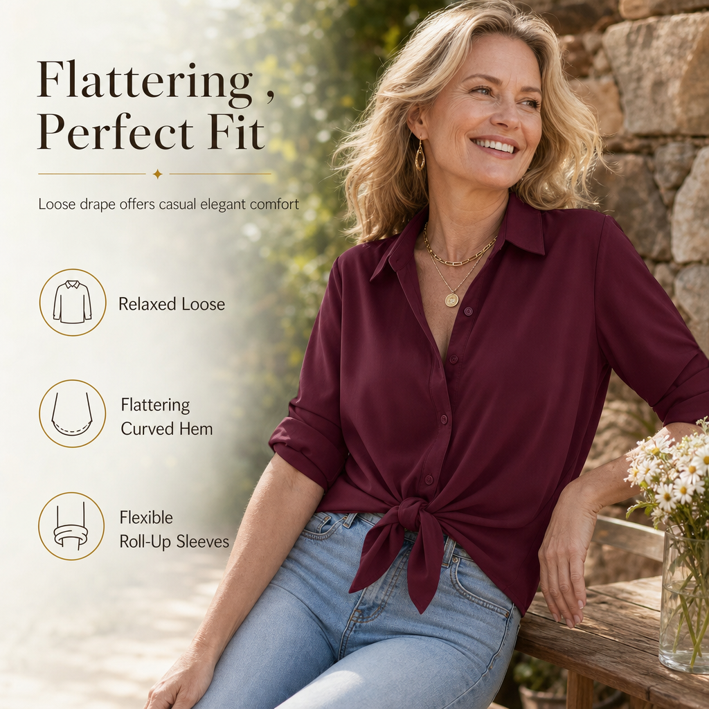 Damen Elegante Casual Langarm Bluse mit Knopfleiste
