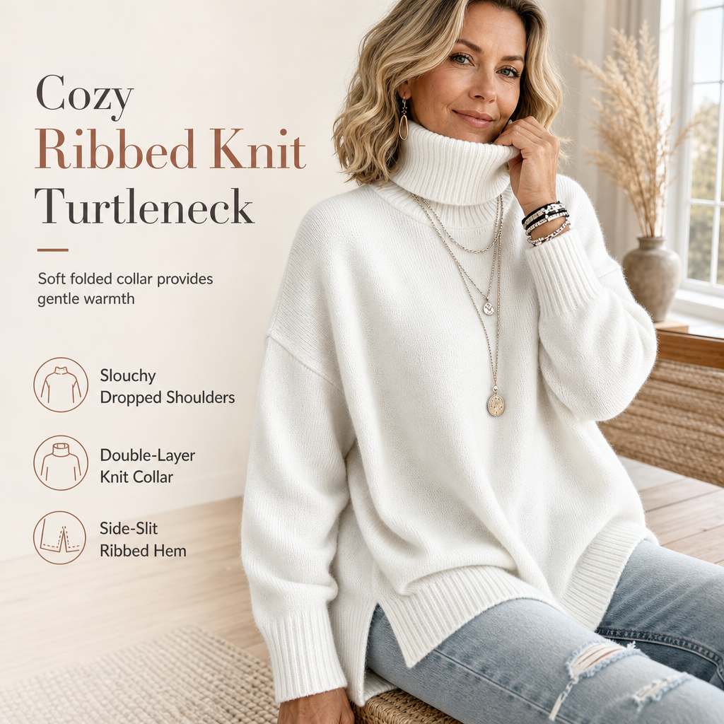 Damen Locker Sitzender Gestrickter Rollkragenpullover