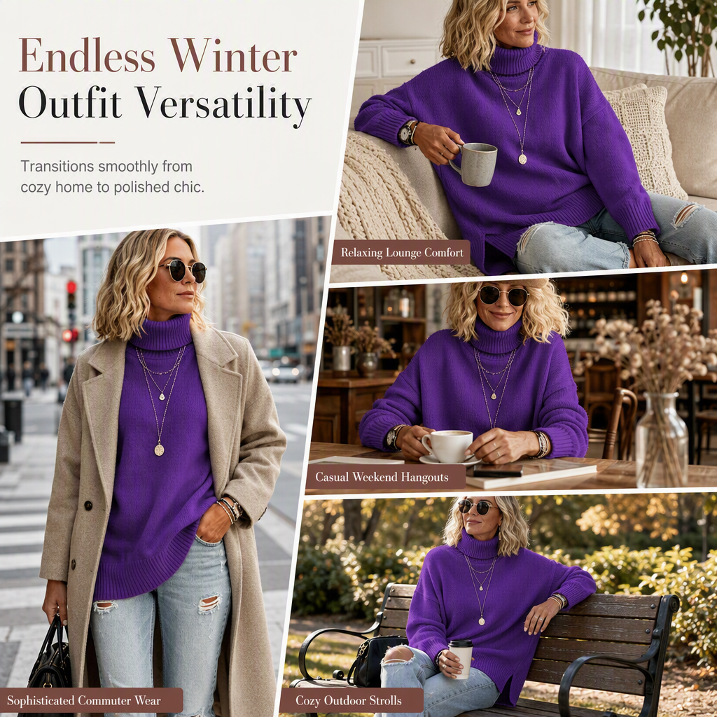 Damen Locker Sitzender Gestrickter Rollkragenpullover