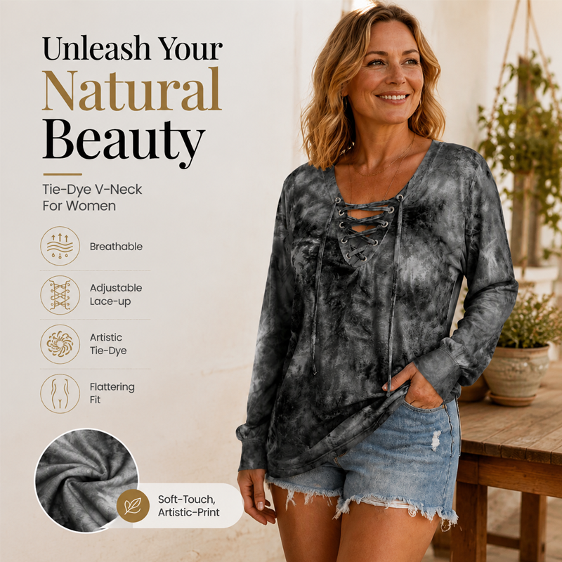 Damen Batik V-Ausschnitt Top mit Schnürung