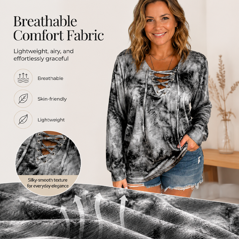 Damen Batik V-Ausschnitt Top mit Schnürung