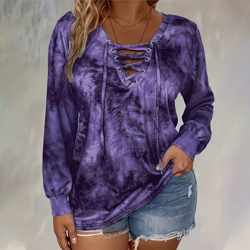 Damen Batik V-Ausschnitt Top mit Schnürung