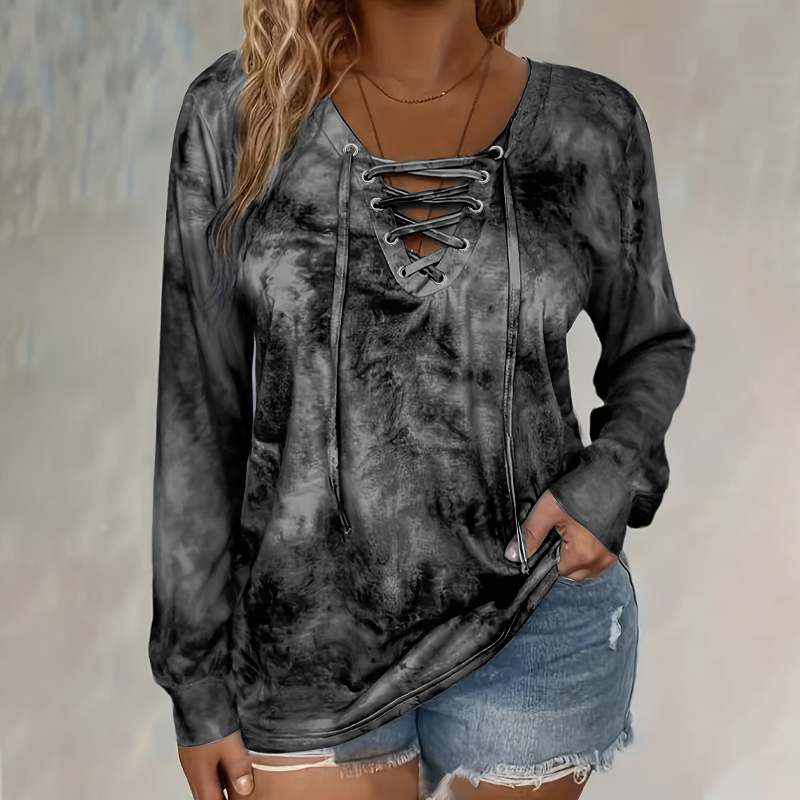 Damen Batik V-Ausschnitt Top mit Schnürung