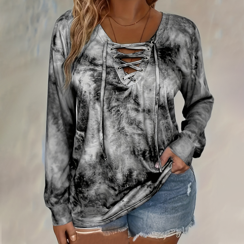 Damen Batik V-Ausschnitt Top mit Schnürung