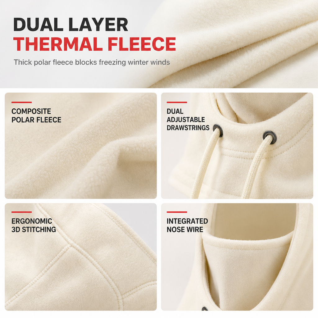 Fleecegefütterte 3-in-1-Winter-Sturmhaube – Warm, windgeschützt und verstellbar für Gesicht, Ohren und Hals
