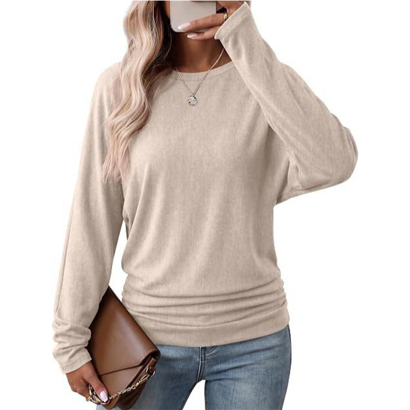 Damen Lässiges Rundhals-Top mit gerafftem Saum