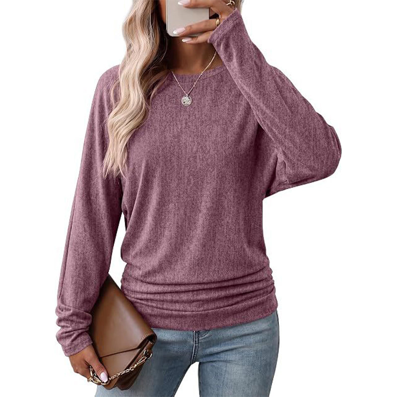 Damen Lässiges Rundhals-Top mit gerafftem Saum