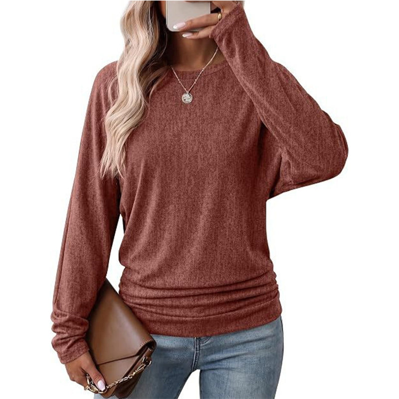 Damen Lässiges Rundhals-Top mit gerafftem Saum