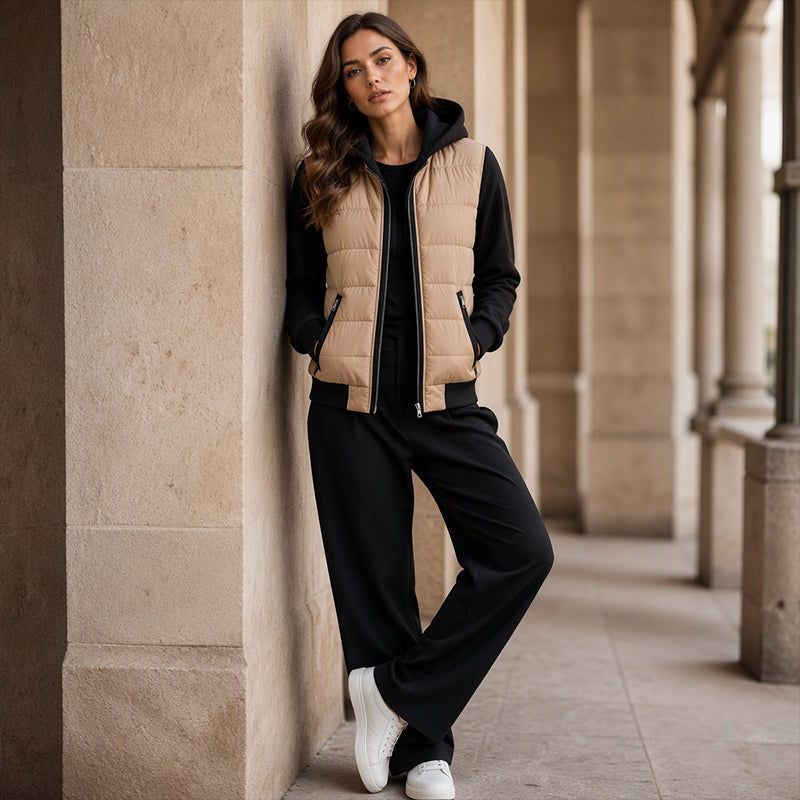 Damen Color-Block Wattierte Kapuzenjacke