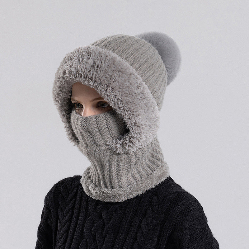 Damen Winter Einteilige Gestrickte Mütze Schal Maske
