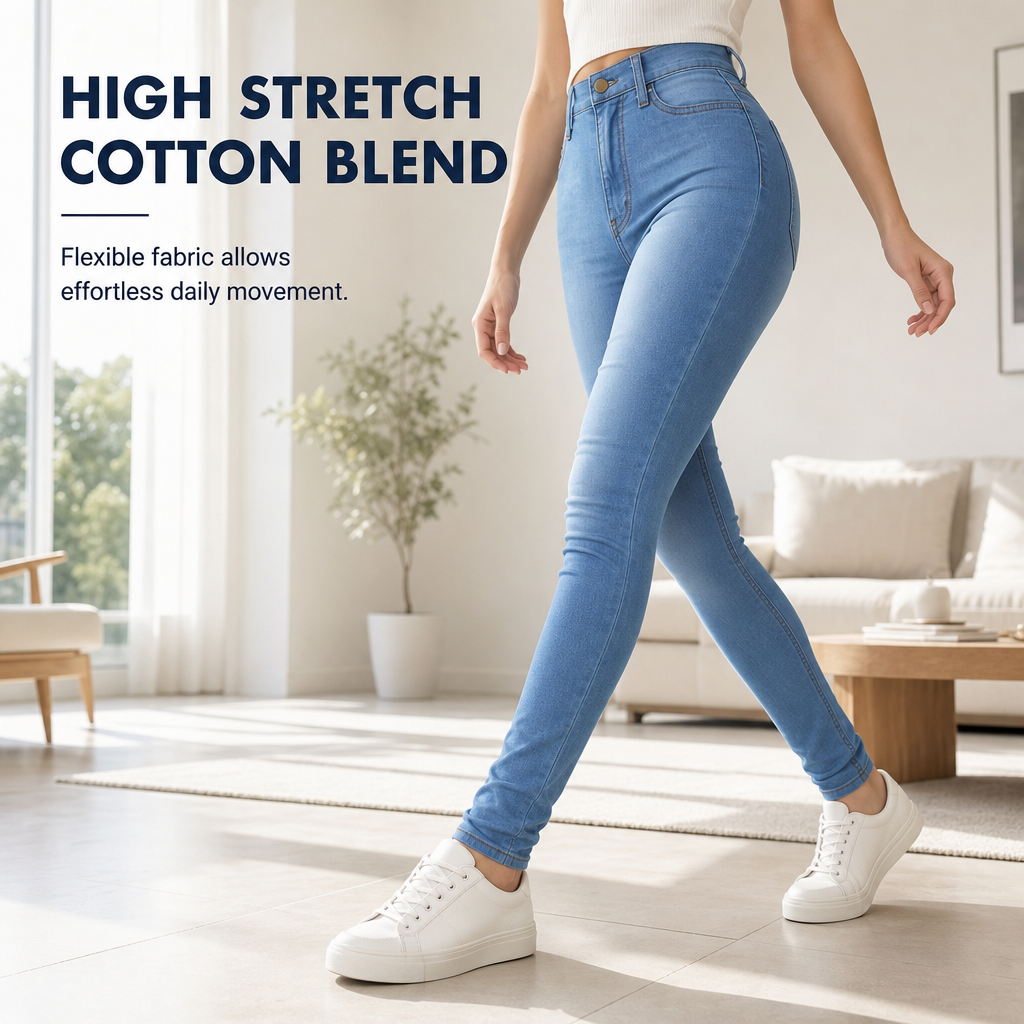Hochgeschnittene Stretch-Bleistifthose mit schmeichelnder Form