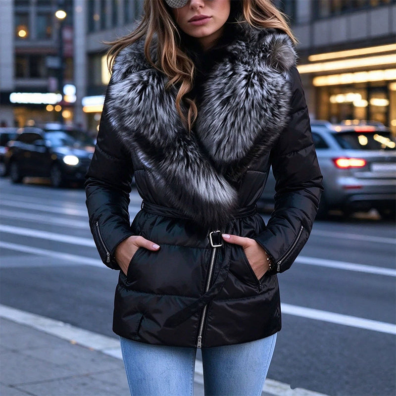 Damen Steppjacke mit Kunstfellkragen