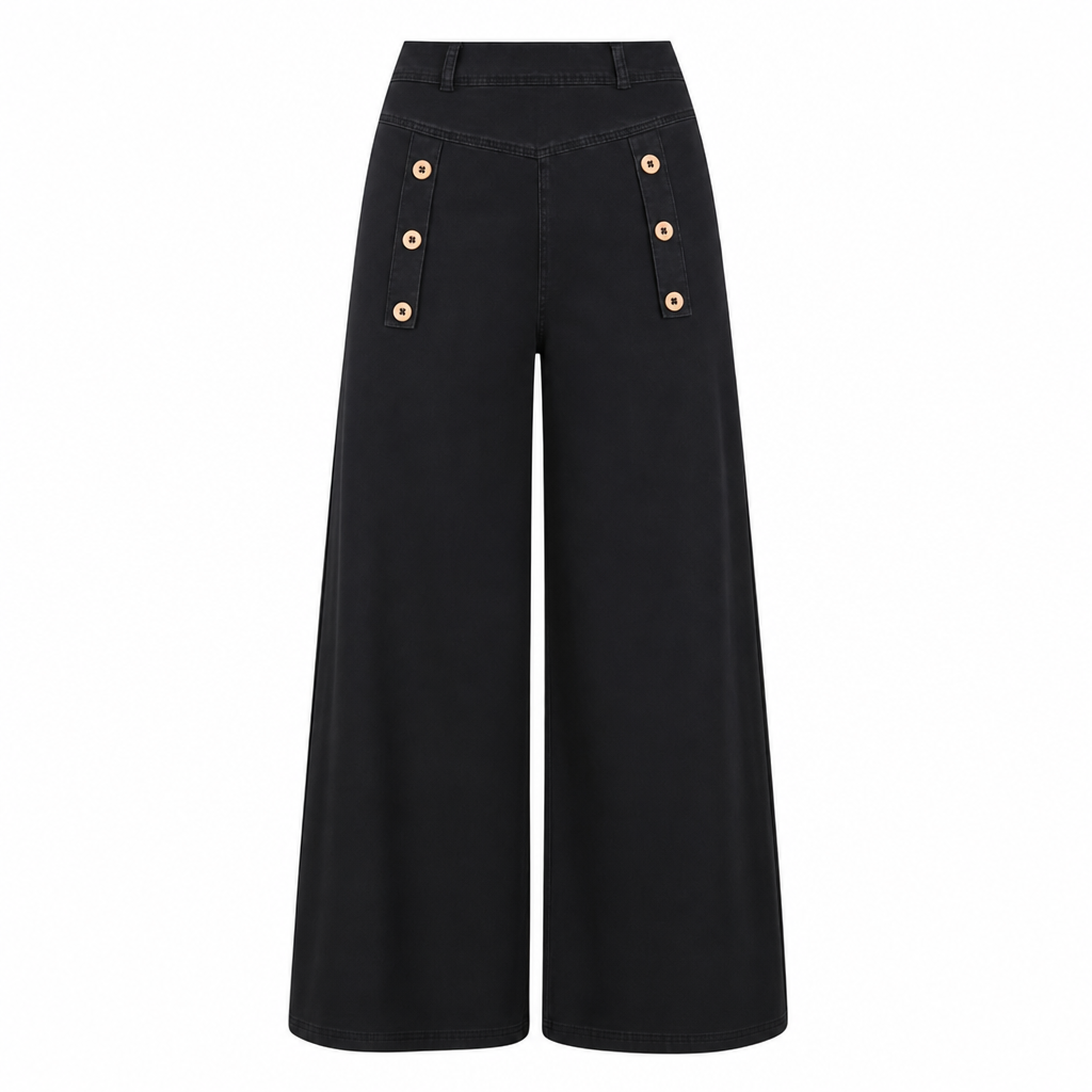 High Waisted Wide Leg Stretch Denim Jeans mit dekorativen Knöpfen