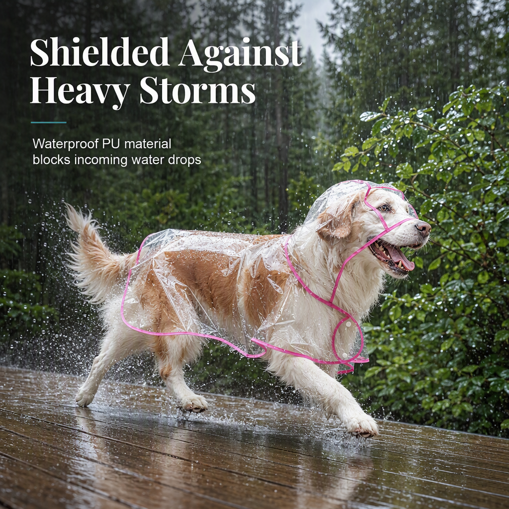 Transparenter Hunde-Regenmantel aus EVA mit Kapuze und verstellbarem Bauchgurt, Größen XS–8XL