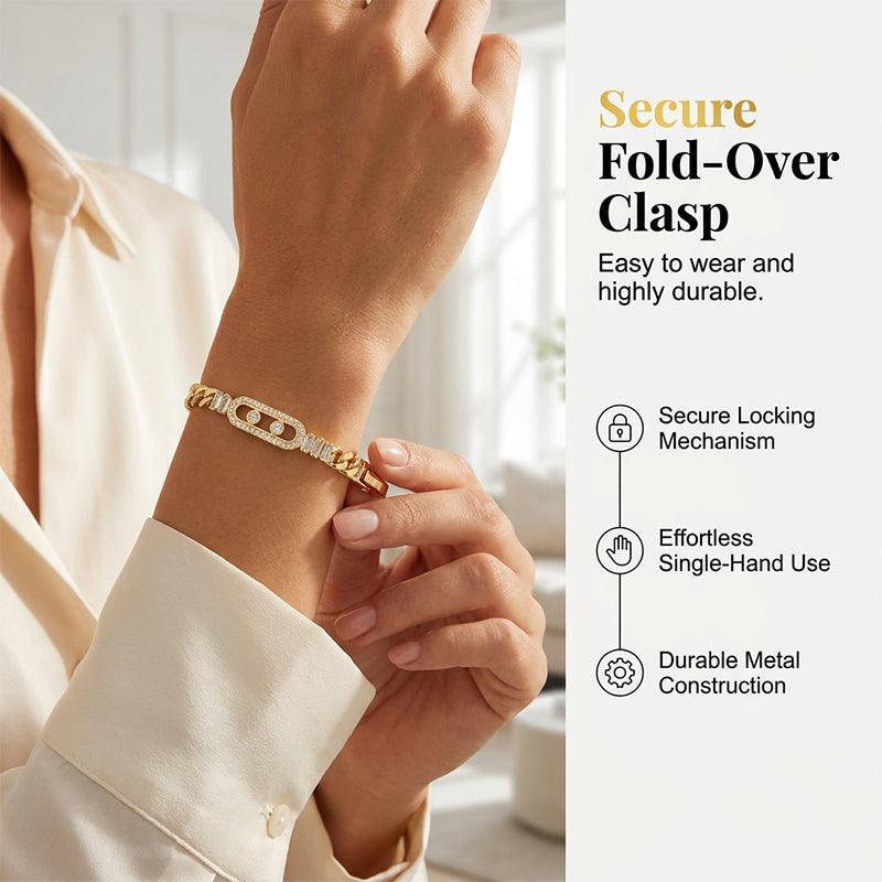 Damen Kubaketten-Armband mit Zirkonia in Goldton