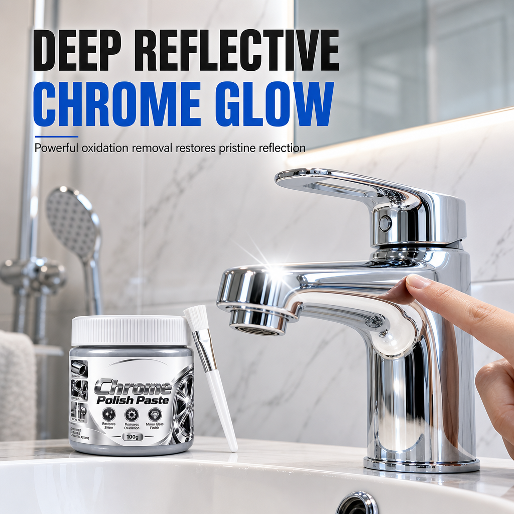 Metall Chrom Politur & Restaurator Paste mit Bürste – Hochleistungs Chrom Poliercreme, Oxidationsentferner für Autofelgen, Metallverkleidung, Wasserhähne & Chromoberflächen
