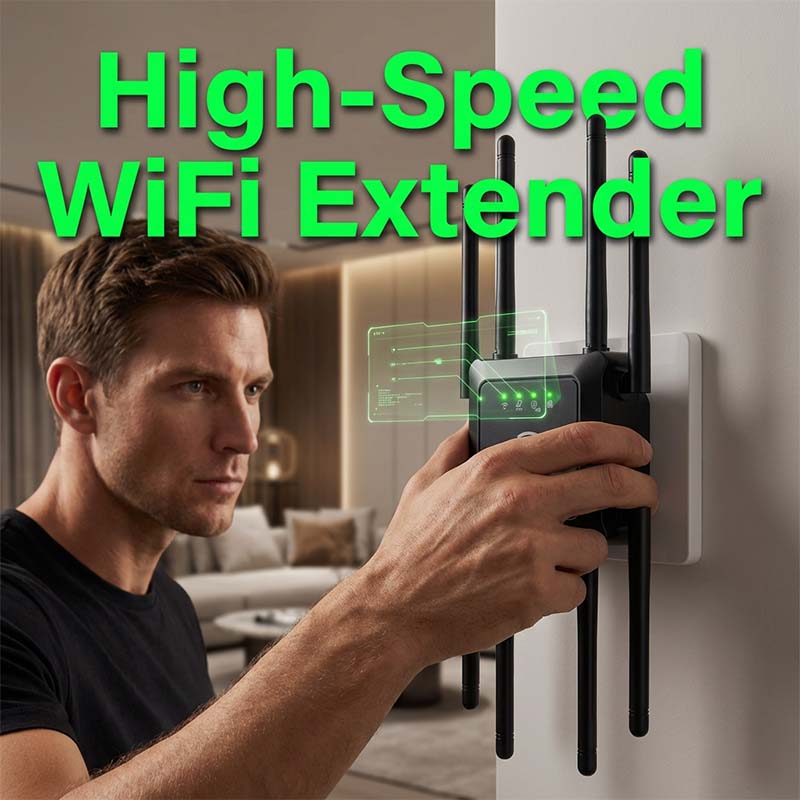 Long Range WiFi Extender für das Zuhause – acht Hochleistungsantennen, Dual-Band & tote Zonen eliminiert – perfekt für Keller, Dachböden und Außenbereiche