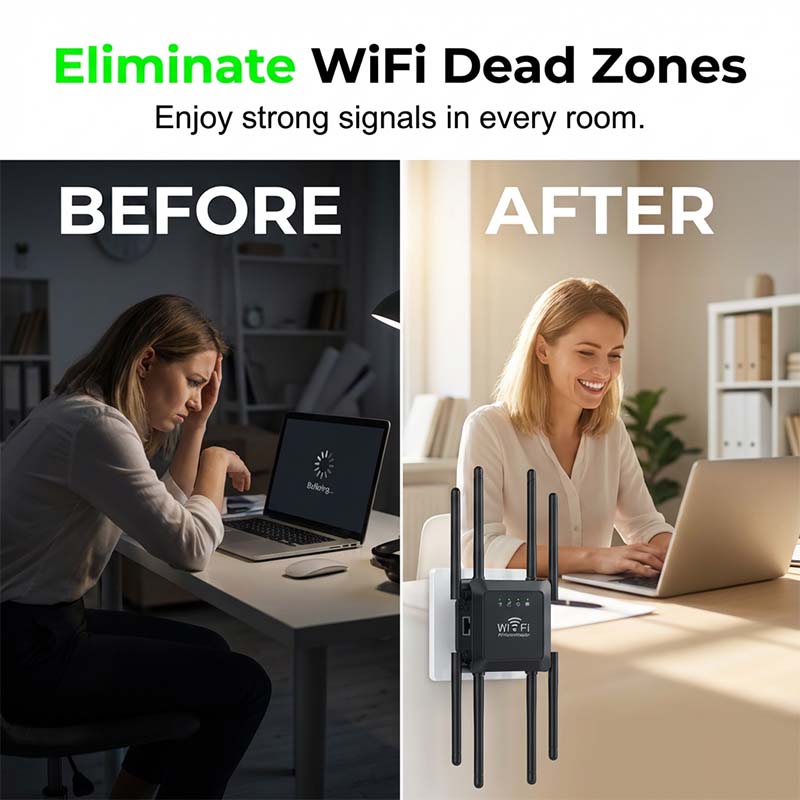 Long Range WiFi Extender für das Zuhause – acht Hochleistungsantennen, Dual-Band & tote Zonen eliminiert – perfekt für Keller, Dachböden und Außenbereiche