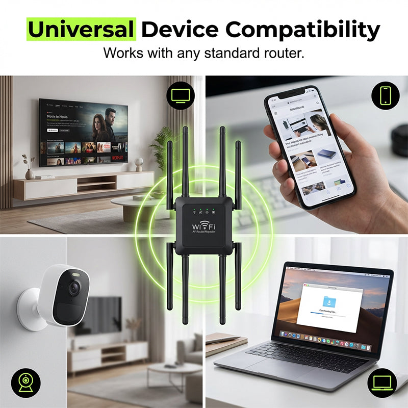 Long Range WiFi Extender für das Zuhause – acht Hochleistungsantennen, Dual-Band & tote Zonen eliminiert – perfekt für Keller, Dachböden und Außenbereiche