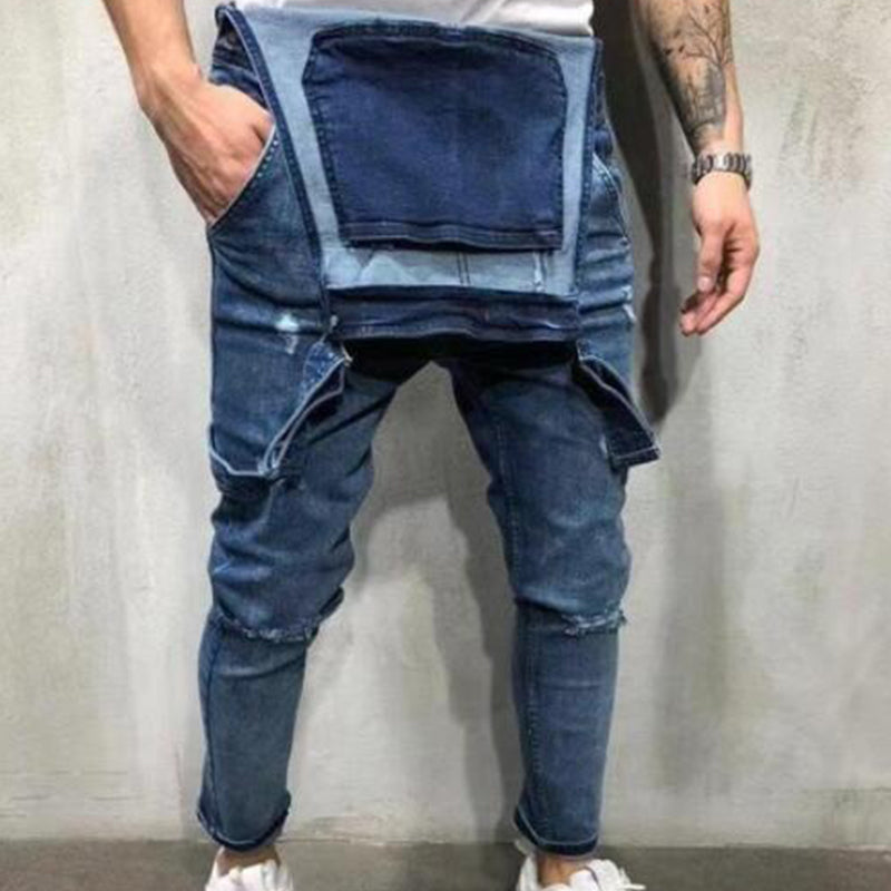 Herren-Jeans-Latzhose im Distressed-Ripped-Look