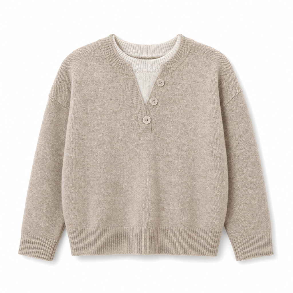 Mock Zweiteiliger V-Ausschnitt Gestrickter Pullover mit Knopfdetails