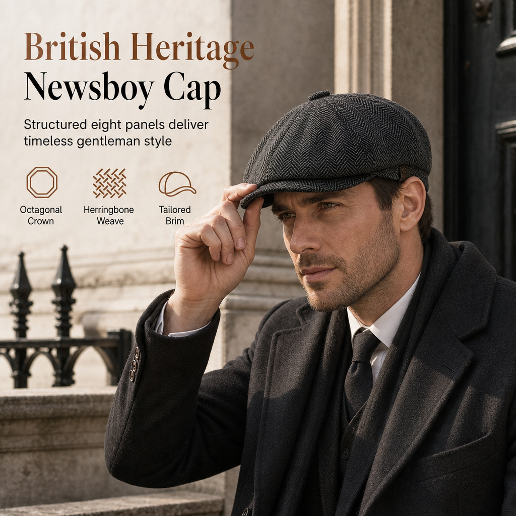 Vintage Newsboy Cap im britischen Stil für Männer und Frauen Klassische lässige flache achteckige Baskenmütze