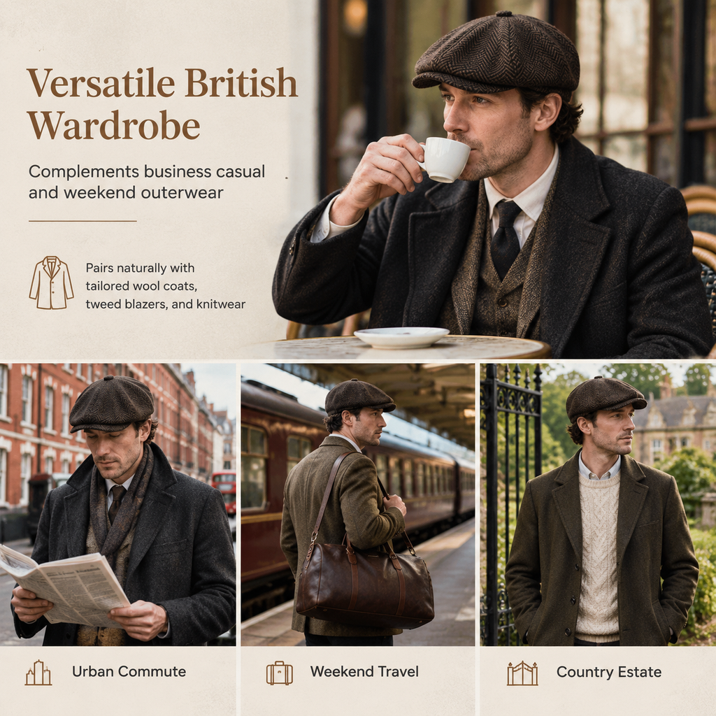 Vintage Newsboy Cap im britischen Stil für Männer und Frauen Klassische lässige flache achteckige Baskenmütze