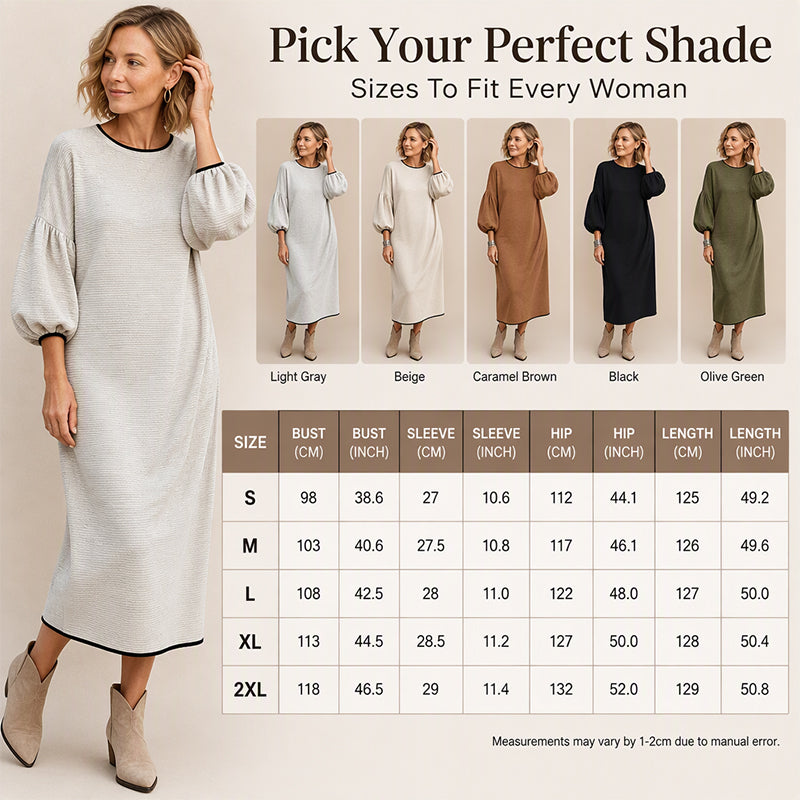 Damen Texturiertes Strick-Midi-Kleid mit Puffärmeln