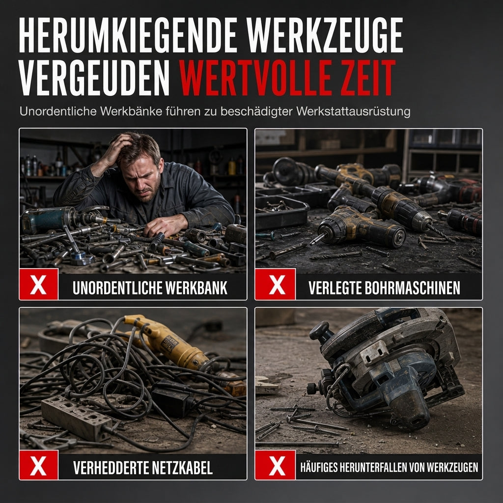 Wandmontiertes Werkzeugregal aus Stahl – Bohrer und Werkzeuge platzsparend aufbewahren