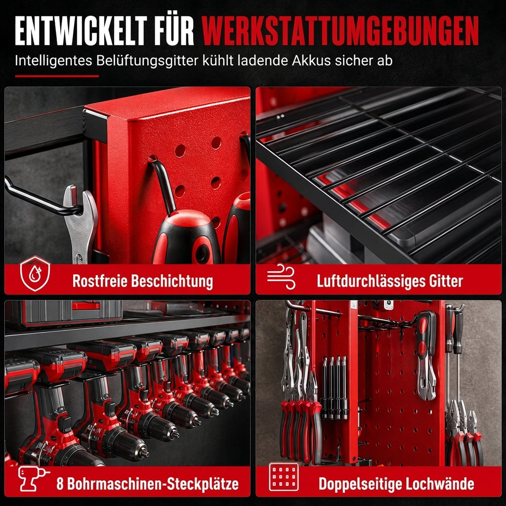 Wandmontiertes Werkzeugregal aus Stahl – Bohrer und Werkzeuge platzsparend aufbewahren