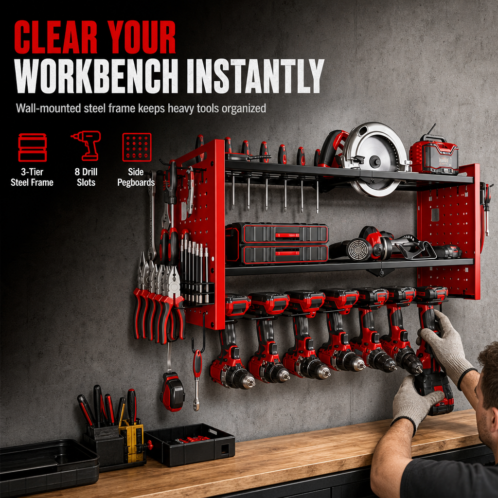 Wandmontiertes Heavy Duty Eisen Elektrowerkzeug-Organizer und Garage Bohrer Aufbewahrungsregal