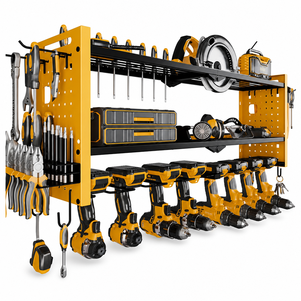 Wandmontiertes Heavy Duty Eisen Elektrowerkzeug-Organizer und Garage Bohrer Aufbewahrungsregal