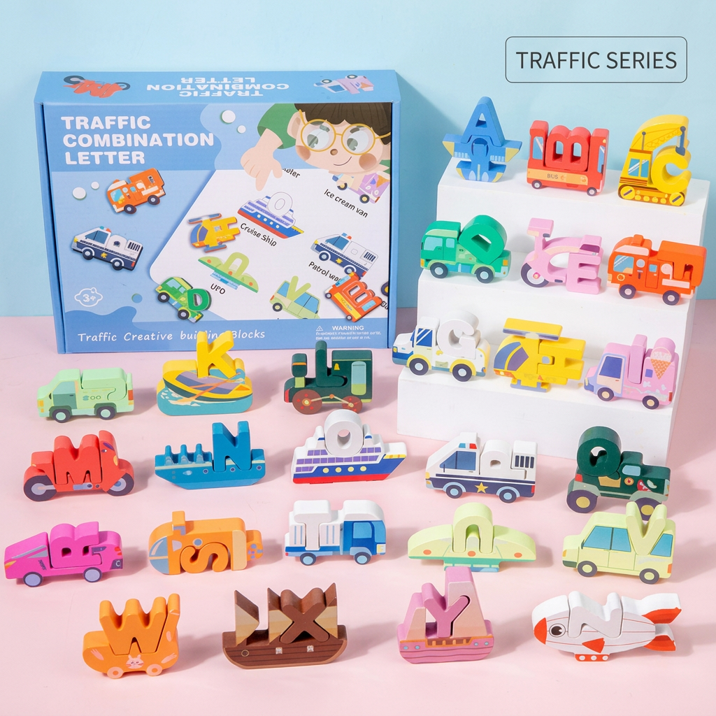 52-teiliges Montessori 3D-Alphabet-Bausteine-Set